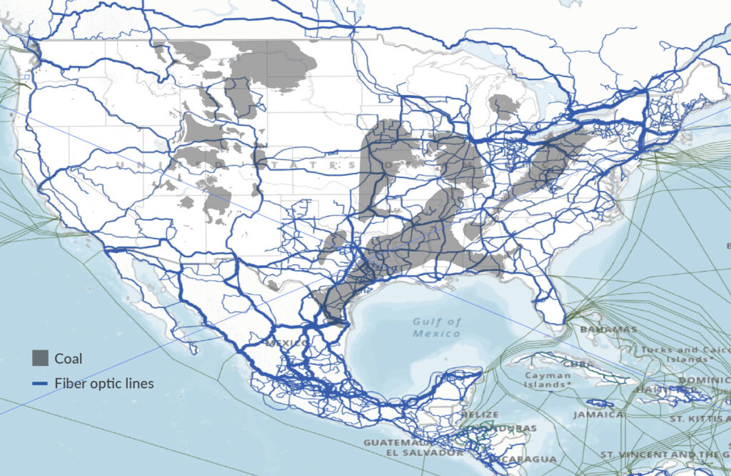 Coal and fiber optic lines map